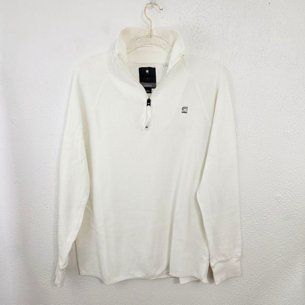 G Star Jirgi half zip long sleeve tee ivory white french cotton men's large